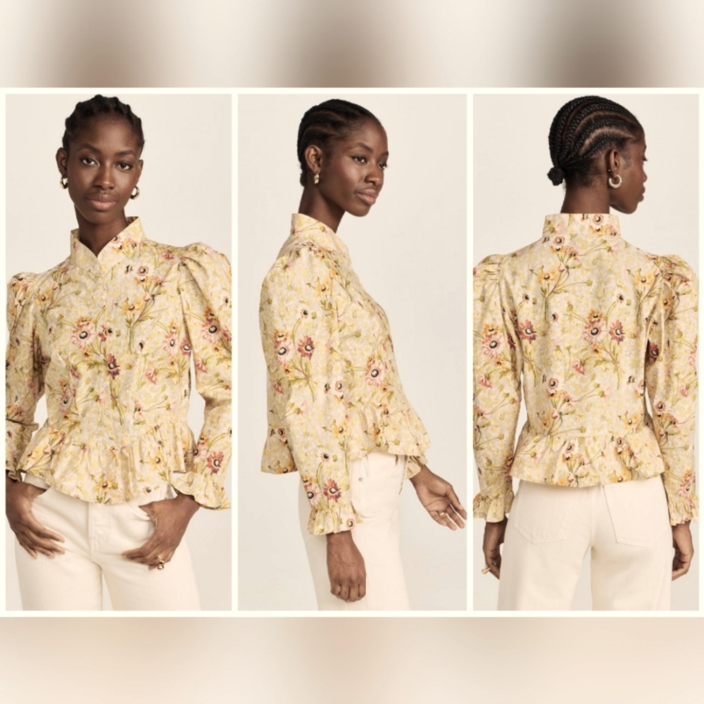 Batsheva Floral Blouse in Cream and Pink